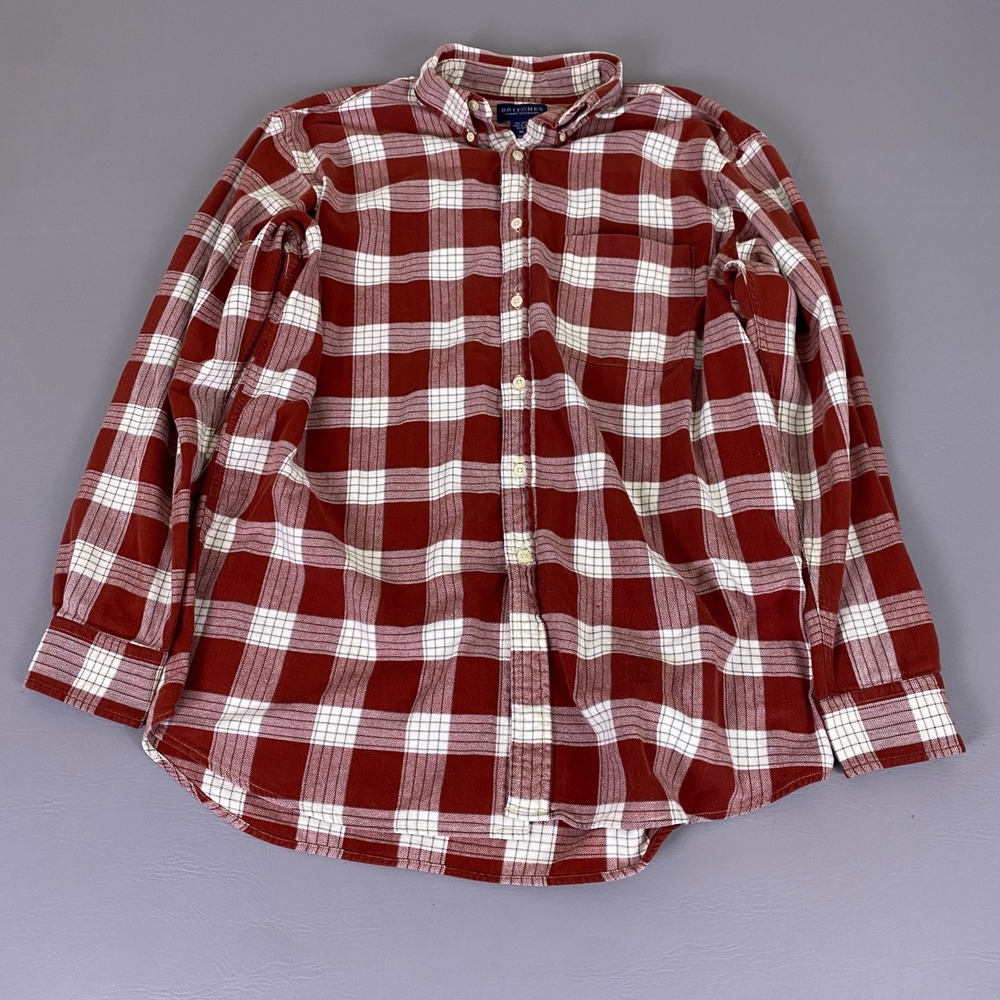 Britches Great Outdoors Flannel Shirt Men's XL Red Plaid Button Down Cotton EUC